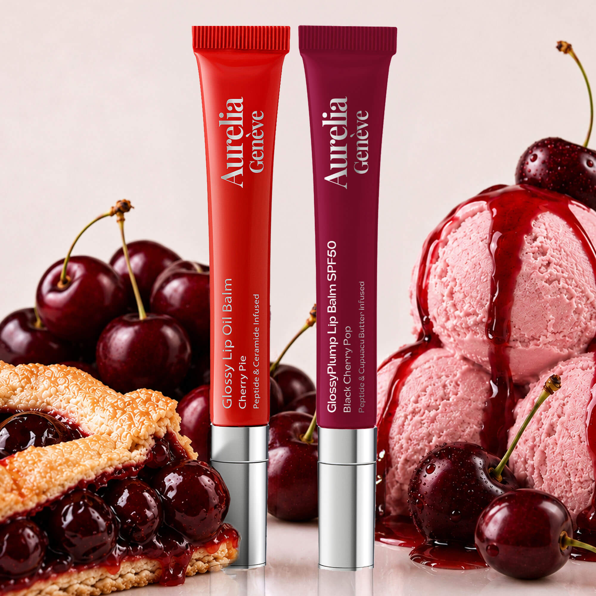 AURELIA GENÈVE - DOUBLE CHERRY DAY & NIGHT - Güneşten Koruyucu & Dolgunlaştırıcı, Nemlendirici Etkili İkili Lip Balm Seti ( Kiraz Kırmızı & Böğürtlen Kiraz )