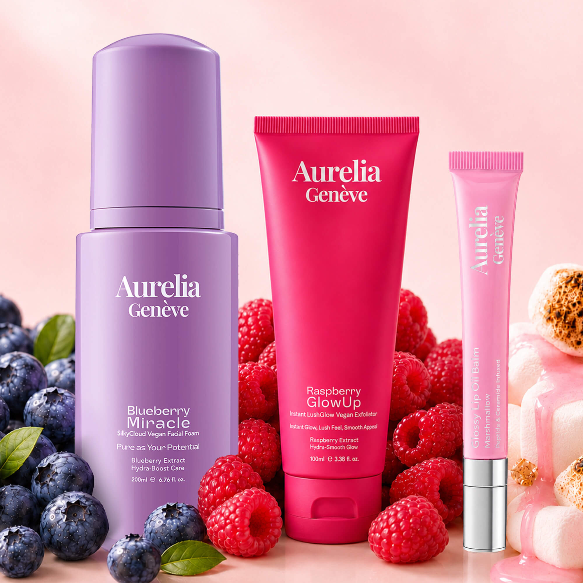 AURELIA GENÈVE - THE GLOW SKIN TRIO - Temizleme Köpüğü, Peeling, & Nemlendirici Etkili Lip Balm Seti