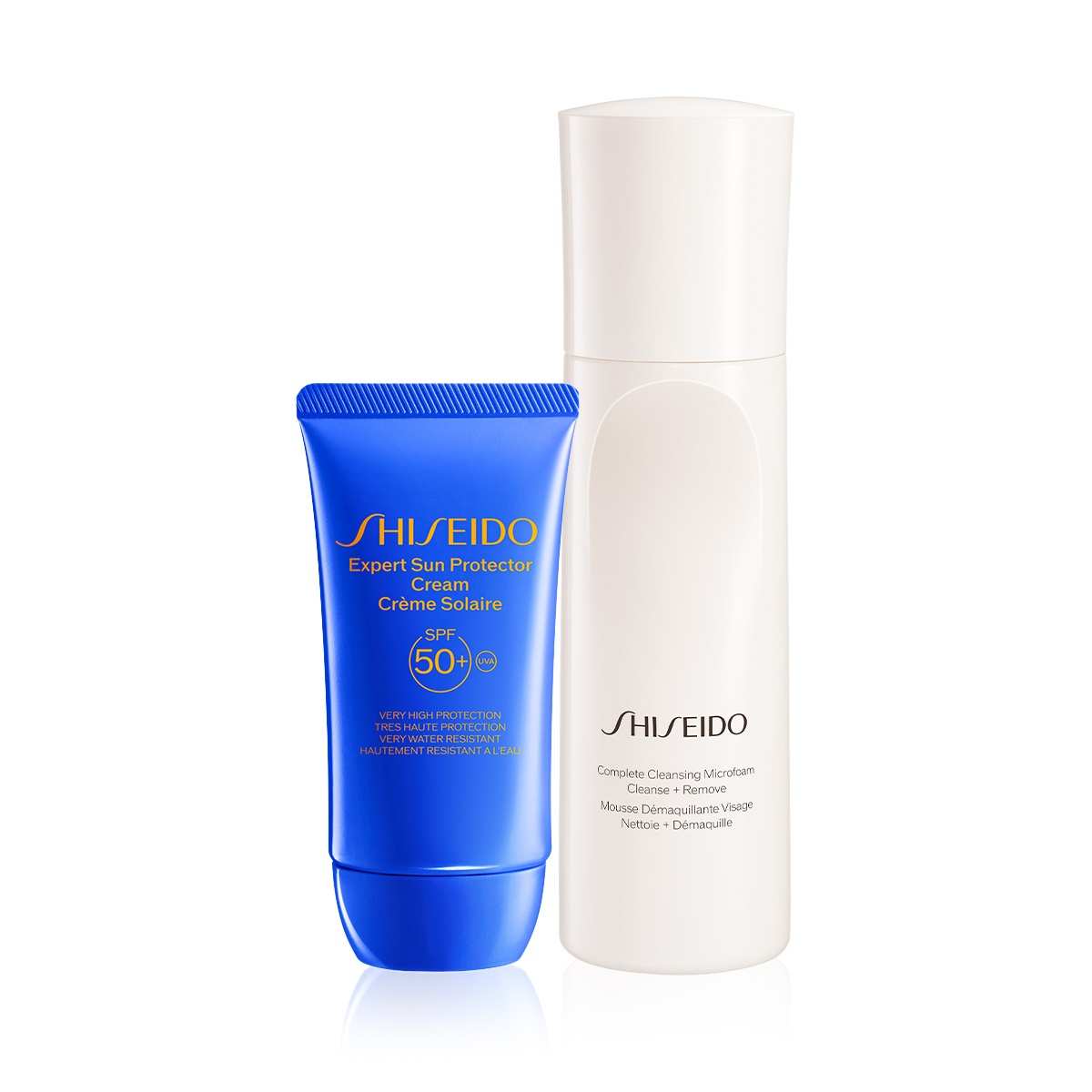 SHISEIDO - PERFECT SPF PROTECTOR CREAM & COMPLETE CLEANSING SET - Suya, Isıya Dayanıklı Güneş Koruyucu Yüz Kremi SPF50+ ve Çift Etkili Temizleyici Köpük Seti