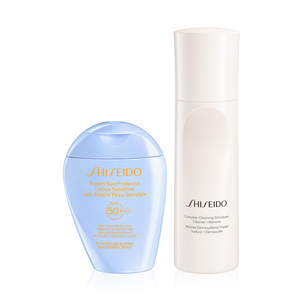 SHISEIDO - SUN DEFENSE & CLEANSE SET - Etkili Cilt Temizleyici Köpük & Hassas Ciltler İçin Suya ve Isıya Çok Dayanıklı Güneşe Karşı Koruyucu SPF50+ Losyon Seti 