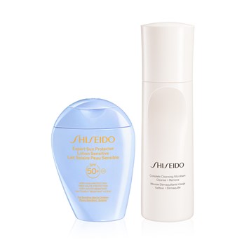SHISEIDO - SUN DEFENSE & CLEANSE SET - Etkili Cilt Temizleyici Köpük & Hassas Ciltler İçin Suya ve Isıya Çok Dayanıklı Güneşe Karşı Koruyucu SPF50+ Losyon Seti 