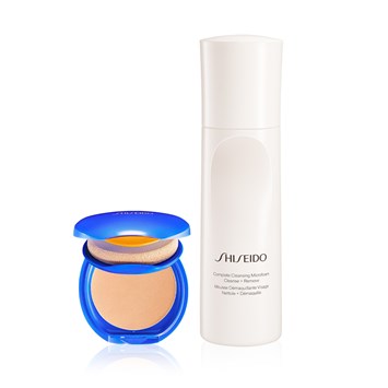 SHISEIDO - DAILY CLEANSE & SUN CARE SET - Cilt Görünümünü Güzelleştiren Güneş Koruyucu Kompakt Fondöten & Etkili Cilt Temizleyici Köpük Seti