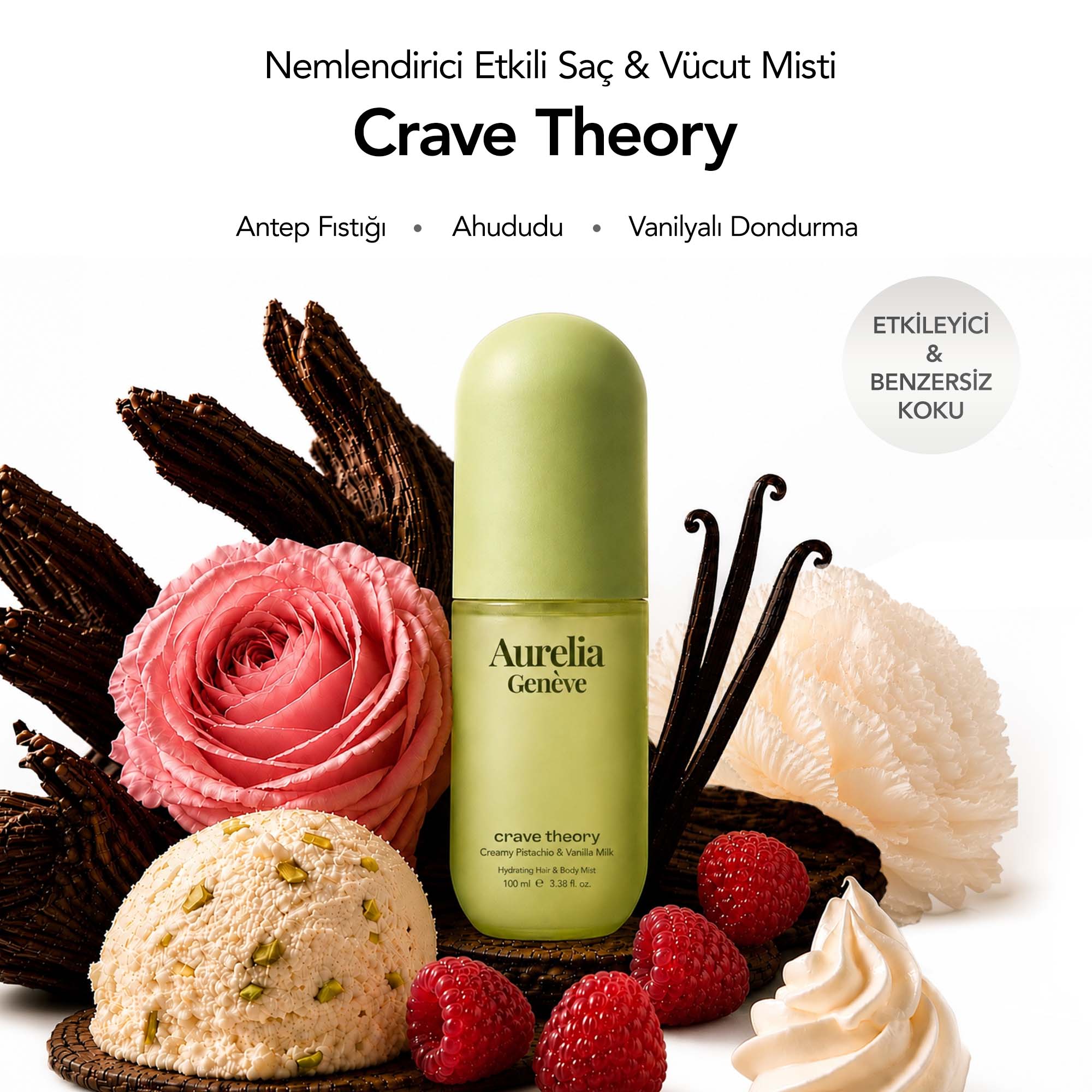AURELIA GENÈVE - HYDRATING HAIR & BODY MIST CRAVE THEORY - Nemlendirici Etkili Saç & Vücut Misti - Kremsi Fıstık ve Sütlü Vanilya