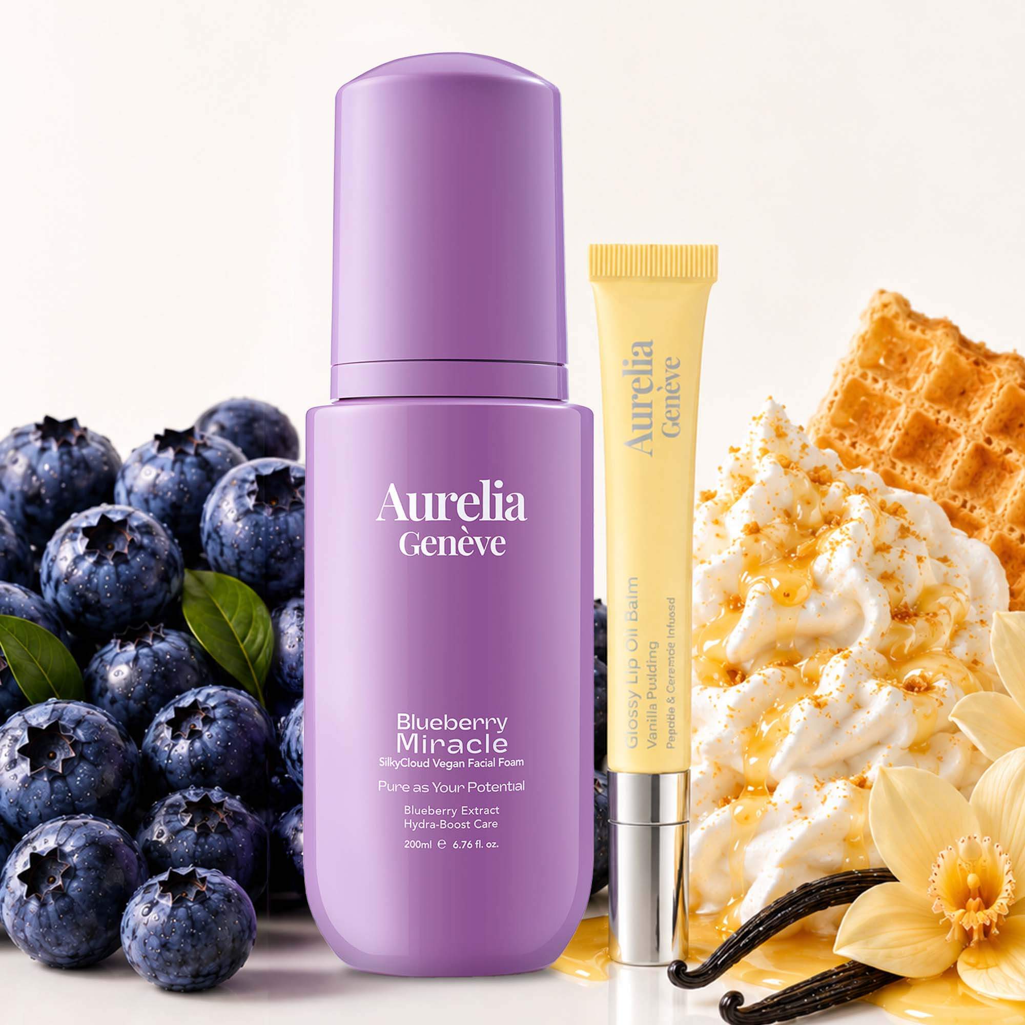 AURELIA GENÈVE - GLOWFACE & GLOSS DUO - Nemlendirici Vegan Yüz Temizleme Köpüğü & Nemlendirici Etkili Renkli Lip Balm Seti 
