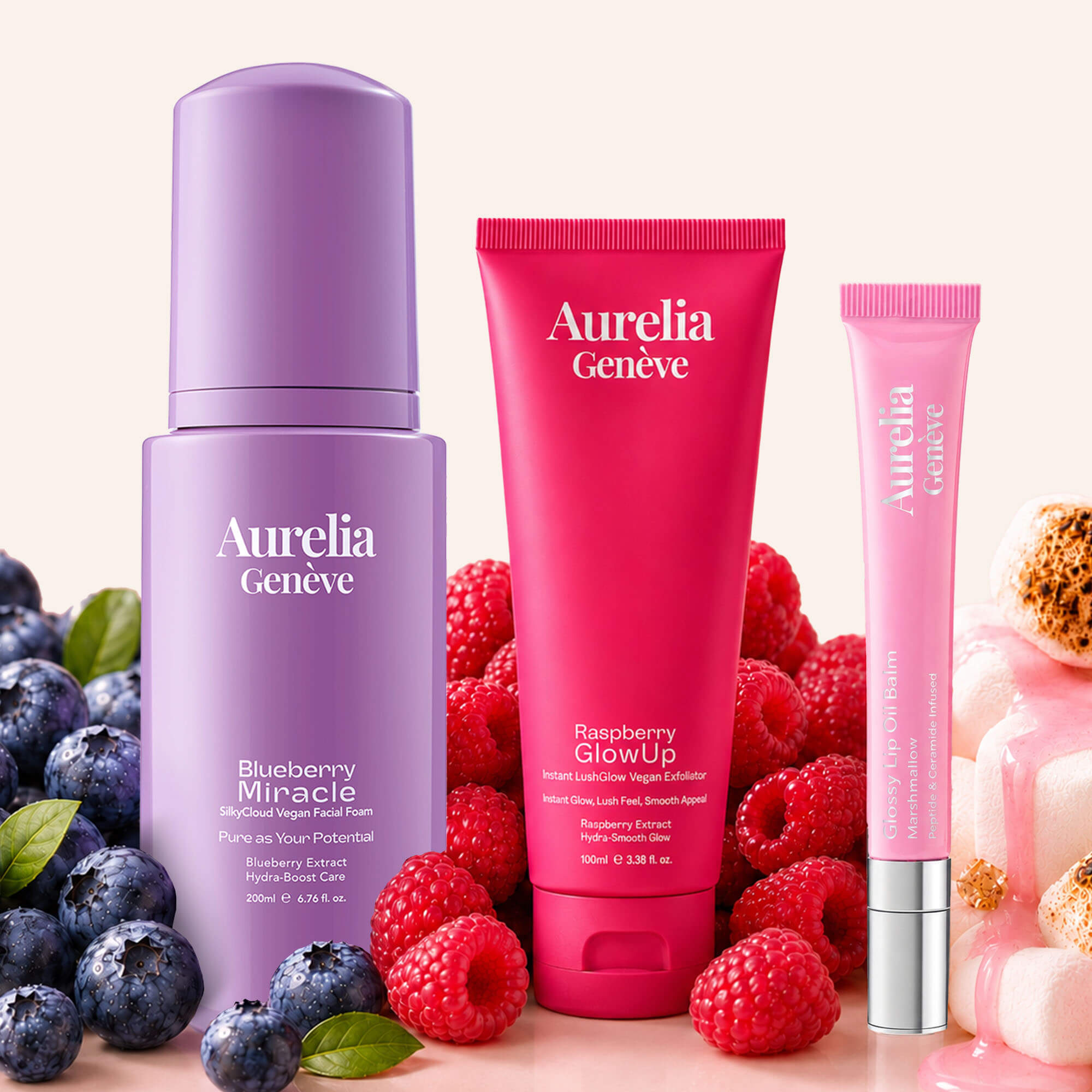 AURELIA GENÈVE - THE GLOW SKIN TRIO - Temizleme Köpüğü, Peeling, & Nemlendirici Etkili Lip Balm Seti