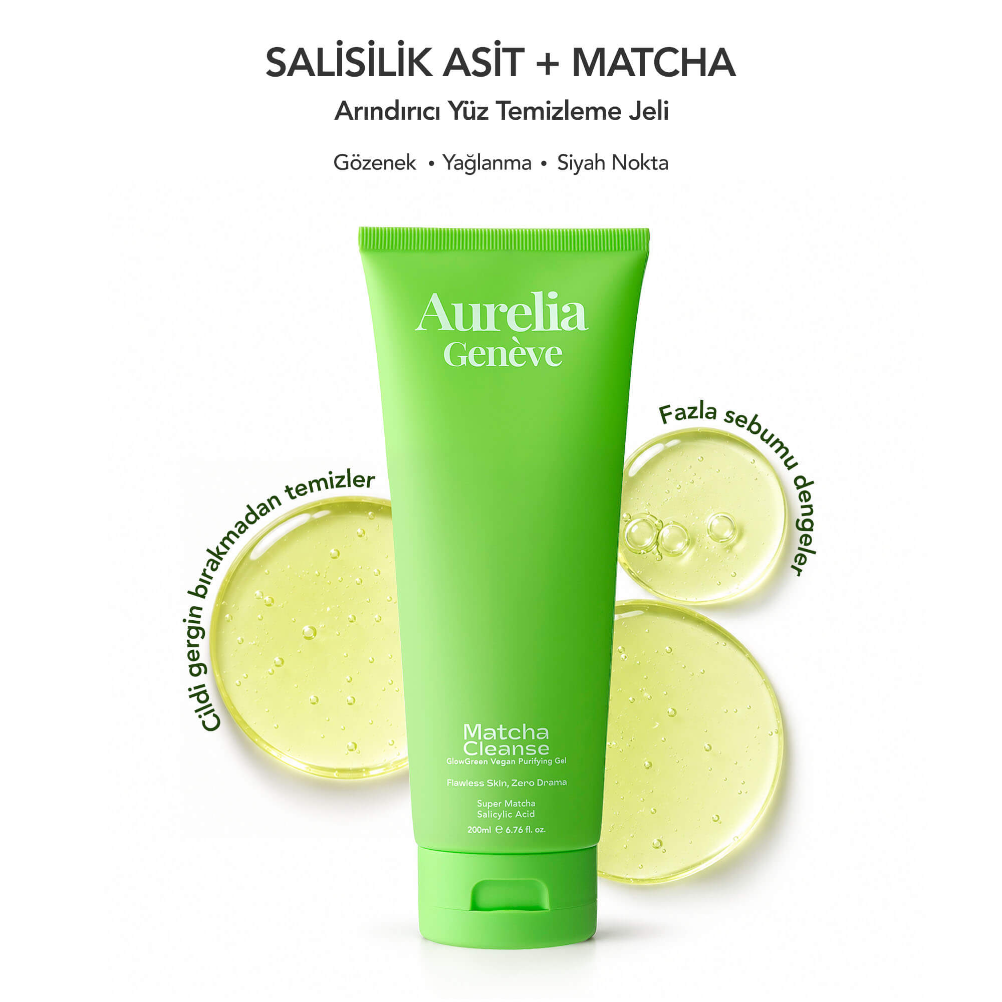 AURELIA GENÈVE - MATCHA CLEANSE - GLOWGREEN VEGAN PURIFYING GEL - Arındırıcı Vegan Yüz Temizleme Jeli