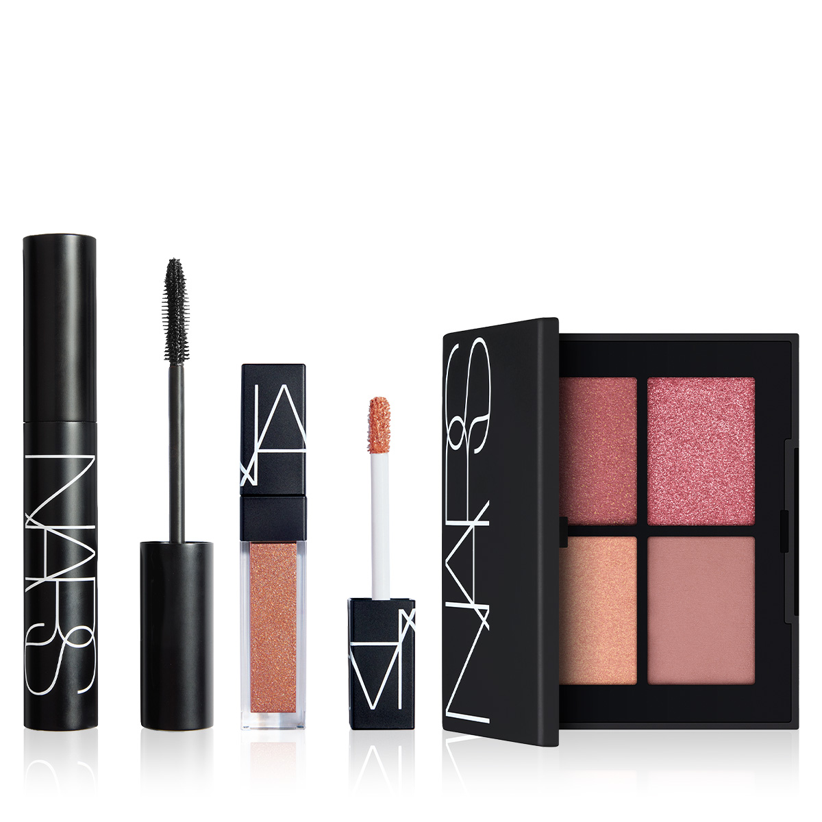 NARS - EYES THAT THRILL BUNDLE - Yoğun Pigmentli Likit Far & Dörtlü Far Paleti & Kirpiklere Hacim, Uzunluk Ve Lifting Etkisi Kazandıran Maskara Seti
