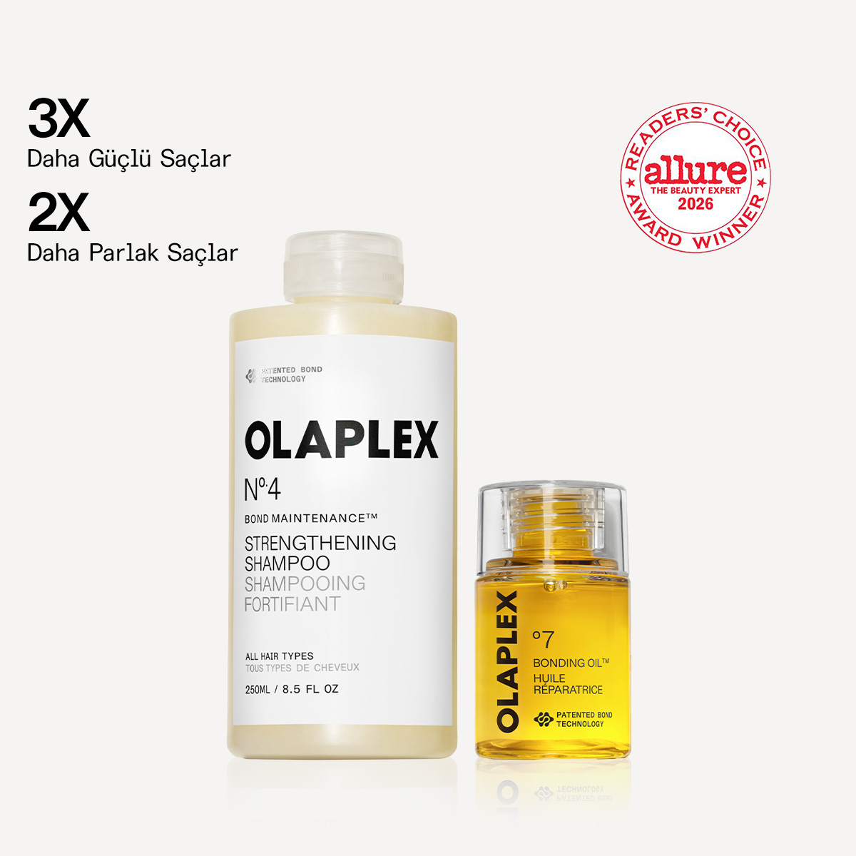 OLAPLEX - CLEAN & SHINE DUO - Saçları Temizleyen ve Parlaklaştıran Bağ Güçlendirici Şampuan & Saç Bakım Yağı Seti